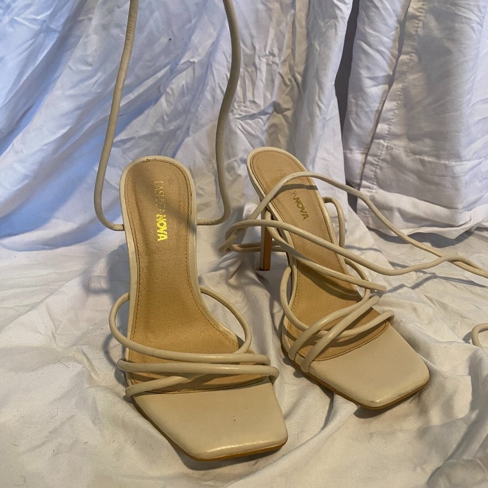 Lace-up Cream Heels